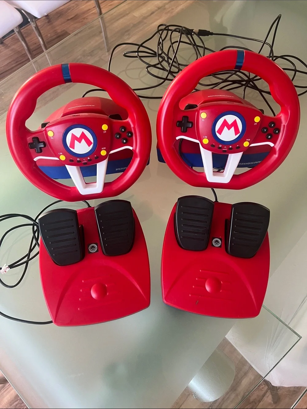 Set of 2 Nintendo Red Mario Steering Wheels with Matching Red Pedals